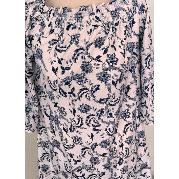 Banana Republic Factory Off the Shoulder Size 2 Navy Blue White Dress - Picture 2 of 9